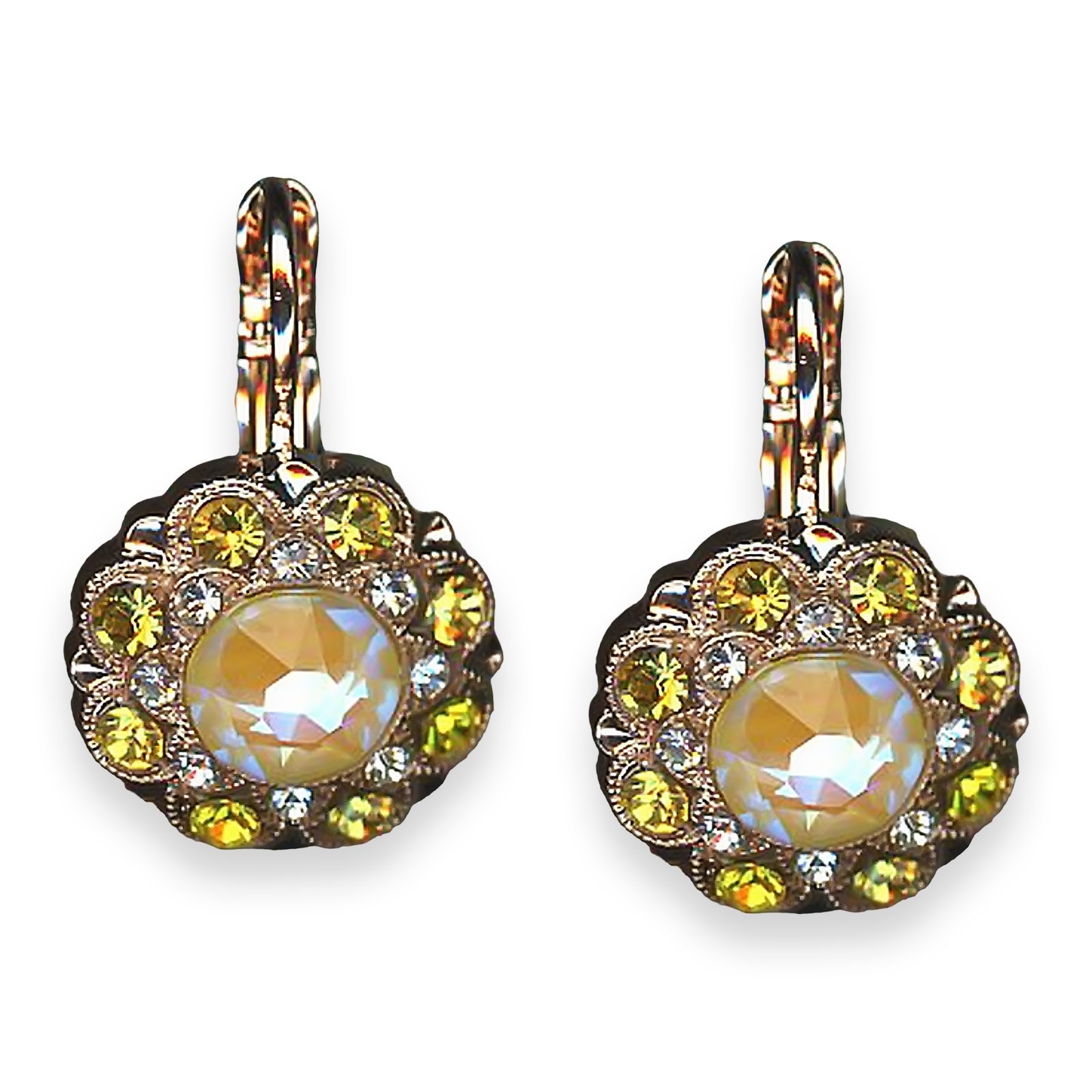 E-1417-1164-RG6 (1) Earrings by Mariana Fields of Gold Coll. Glitzy Sunshine Delight, Lt Yellow, & Clear Austrian Crystals - Image 1