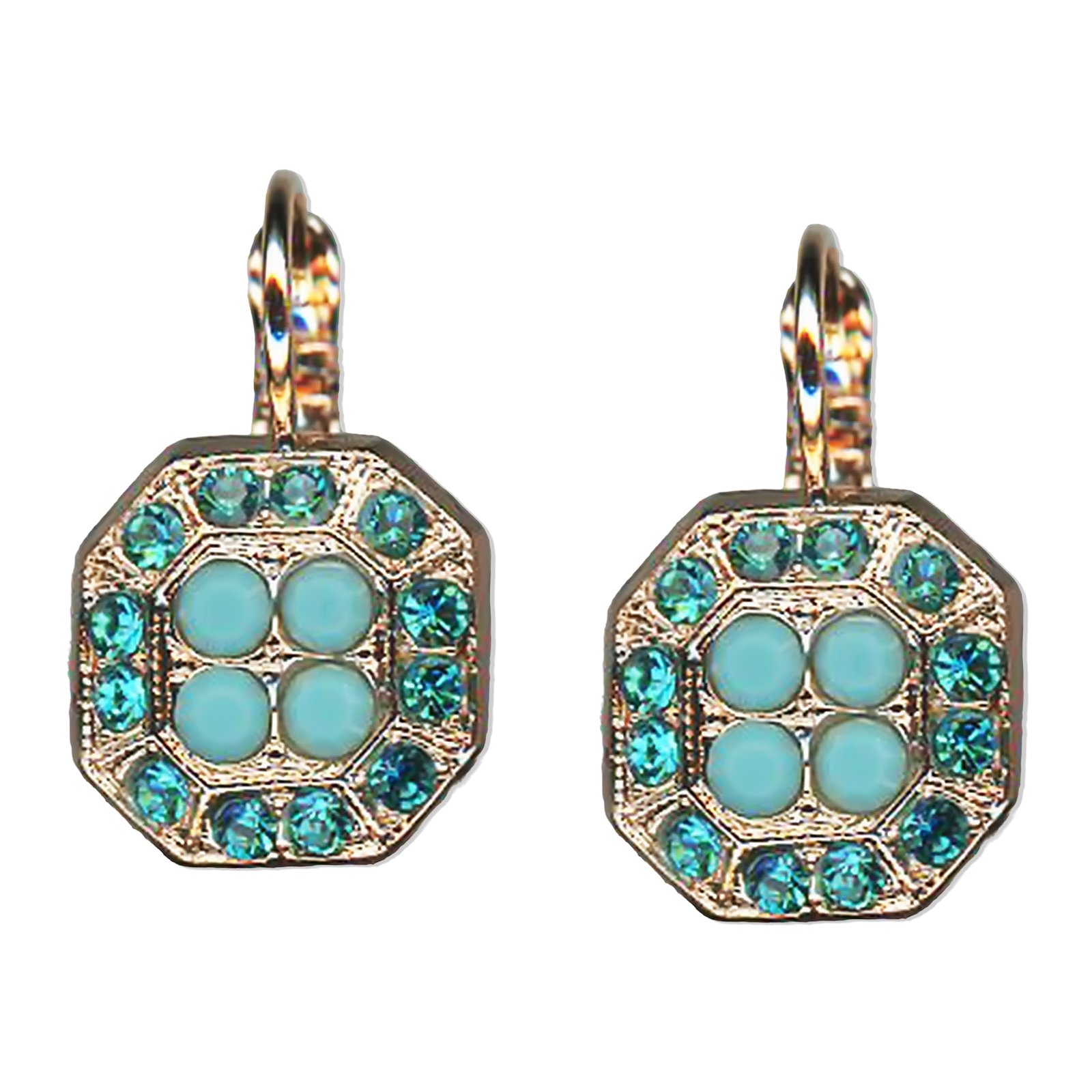 E-1420-4-1162-RG6 (1) Earrings by Mariana Addicted to Love Coll. Octagon Encrusted Turq & Blue Zircon Austrian Crystals - Image 1