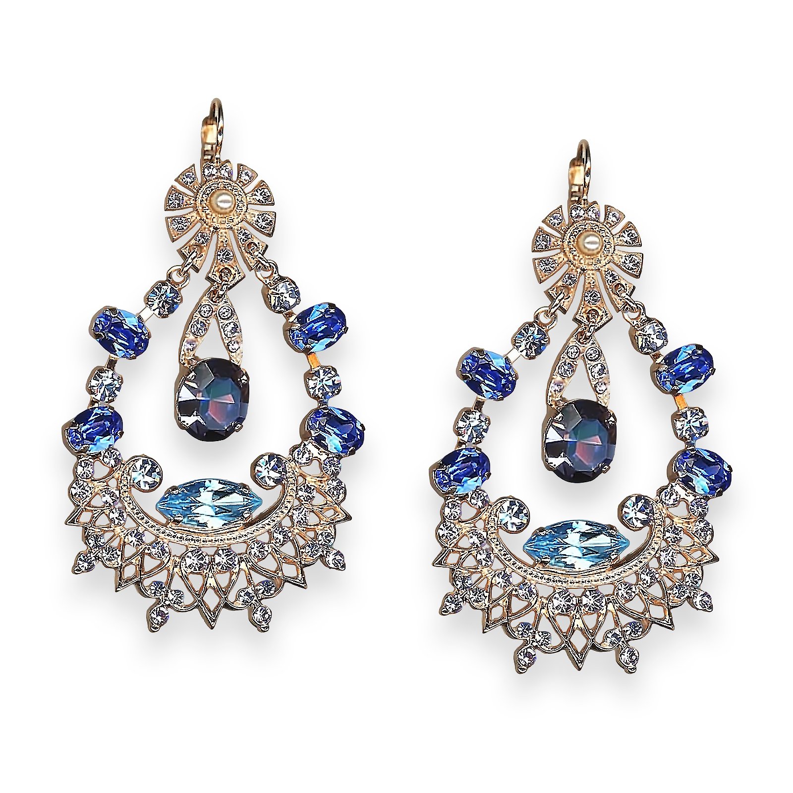 E-1422-1163-RG6 (1) Earrings By Mariana Woman Gorgeous Royal Purple and Aquamarine Swarovski Crystals - Image 1