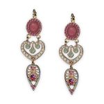 Earrings by Mariana Banana Split Coll. Fab Rhodonite Mineral, Rose, White Opal, & Pacific Opal Austrian Crystals