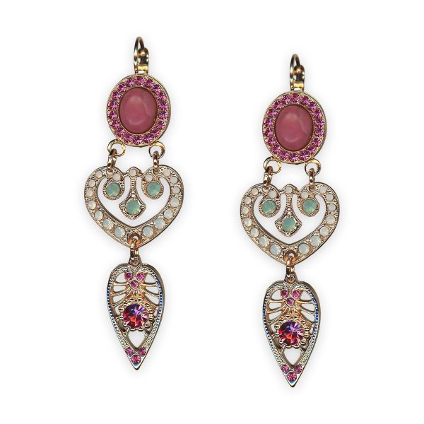 Earrings by Mariana Banana Split Coll. Fab Rhodonite Mineral, Rose, White Opal, & Pacific Opal Austrian Crystals