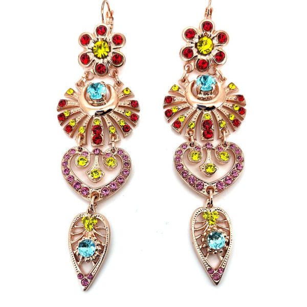 Earrings By Mariana Woman Boho Chic Siam, Yellow and Aqua Swarovski Crystals
