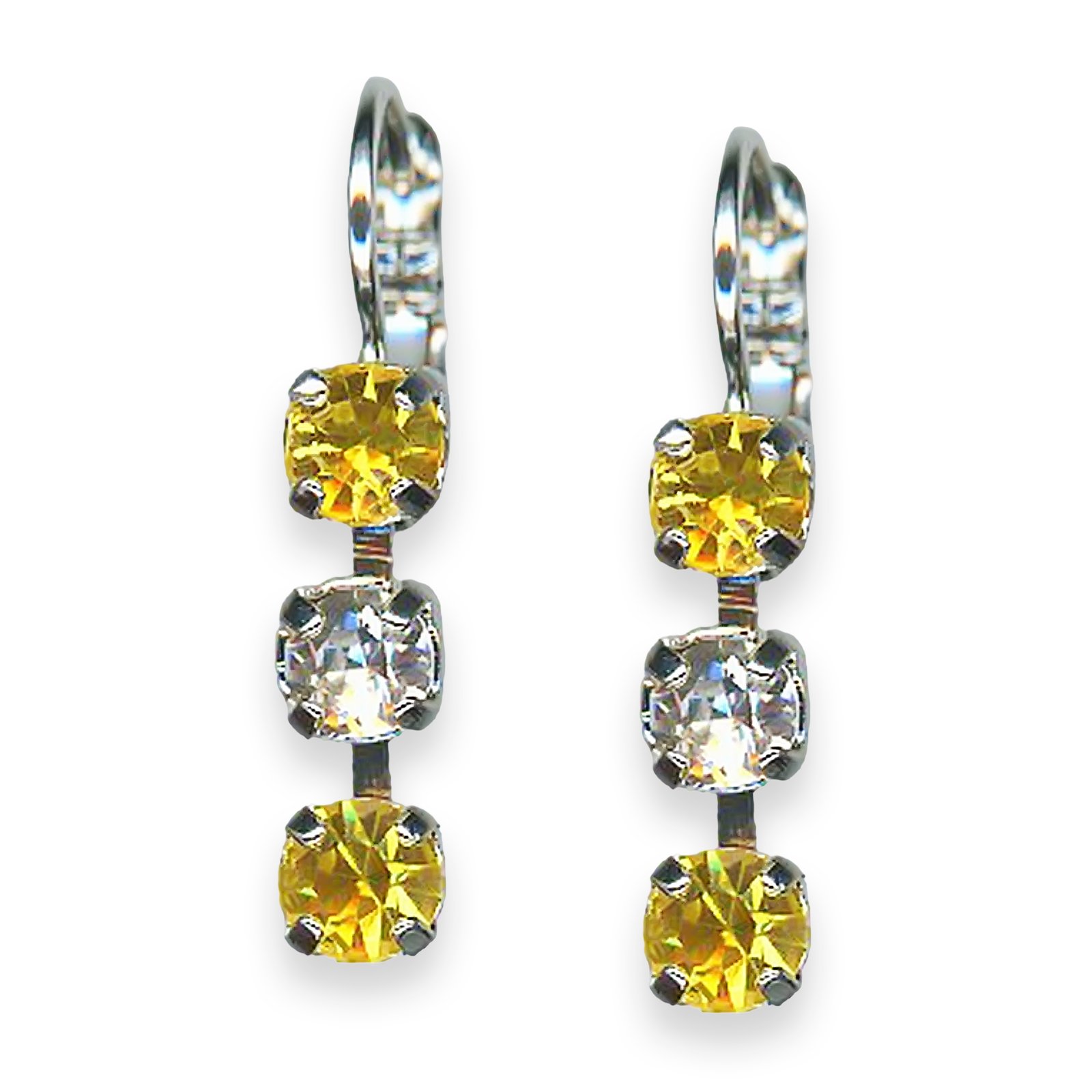 E-1425-1-1164-SP6 (1) Earrings by Mariana Fields of Gold Coll. Triple Tier Lt Yellow & Clear Austrian Crystals - Image 1