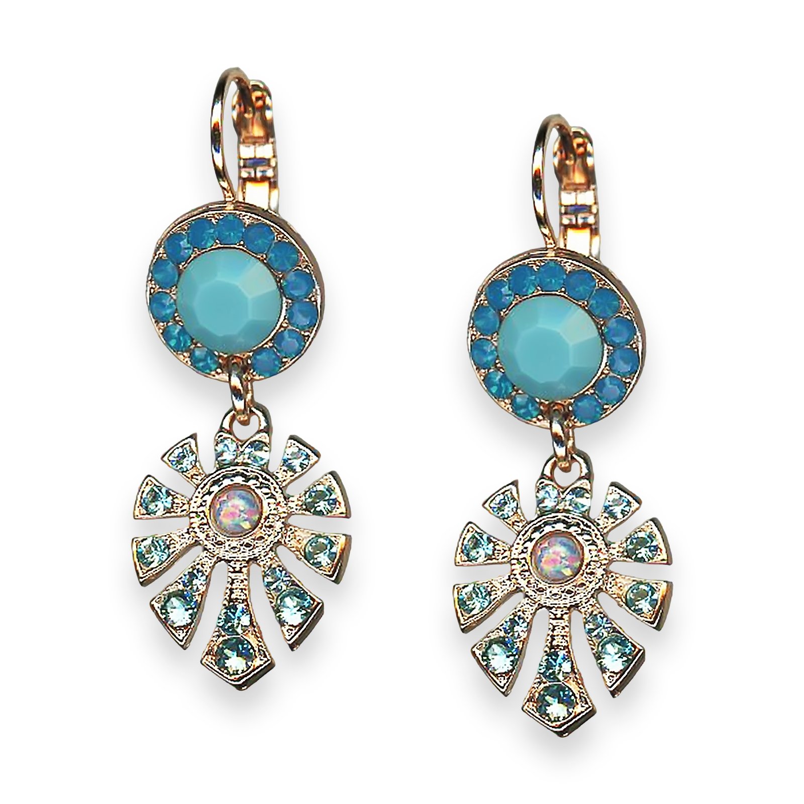 E-1514-3-1162-RG6 (1) Earrings by Mariana Addicted to Love Coll. Dangling Turq, Caribbean Blue Opal, & Aquamarine Austrian Crystals - Image 1