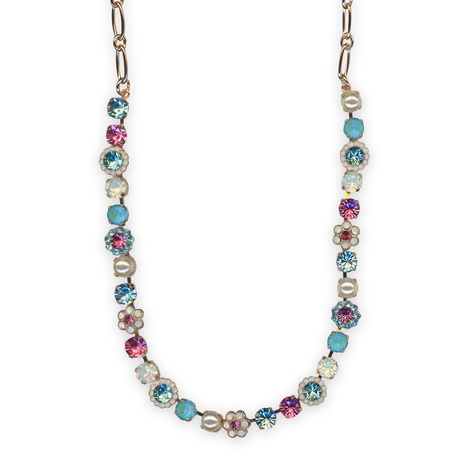 N-3173-4-1146-RG (1) Necklace by Mariana Banana Split Coll. Fab Floral Aquamarine, Rose, White Opal, Sun Kissed Aqua, & Coated Pearl Austrian Crystals - Image 1