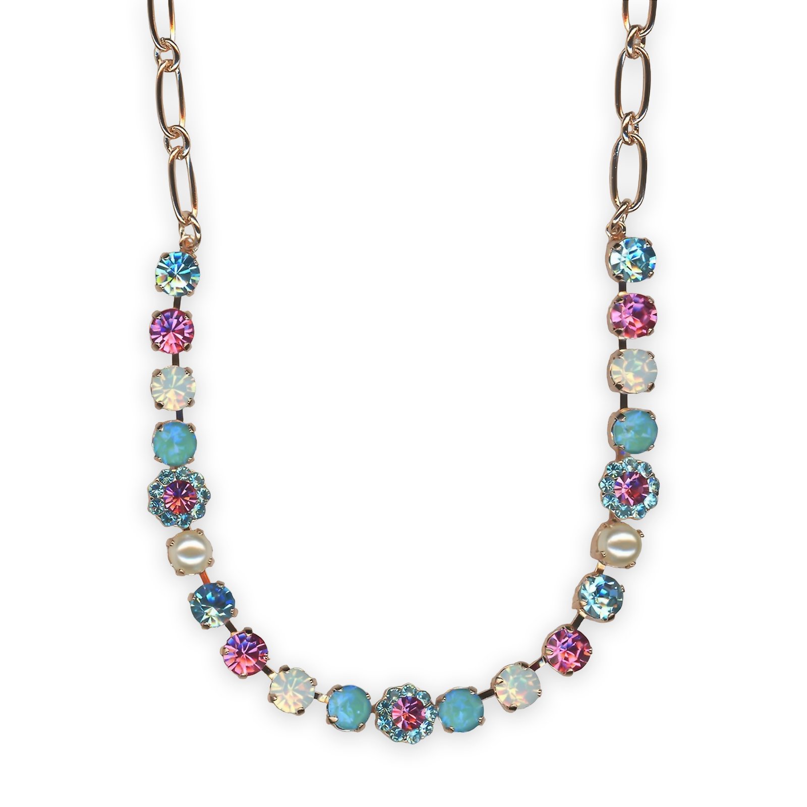 N-3352-2-1146-RG (1) Necklace by Mariana Banana Split Coll. Beautiful Aquamarine, Rose, White Opal, Sun Kissed Aqua, & Coated Pearl Austrian Crystals - Image 1