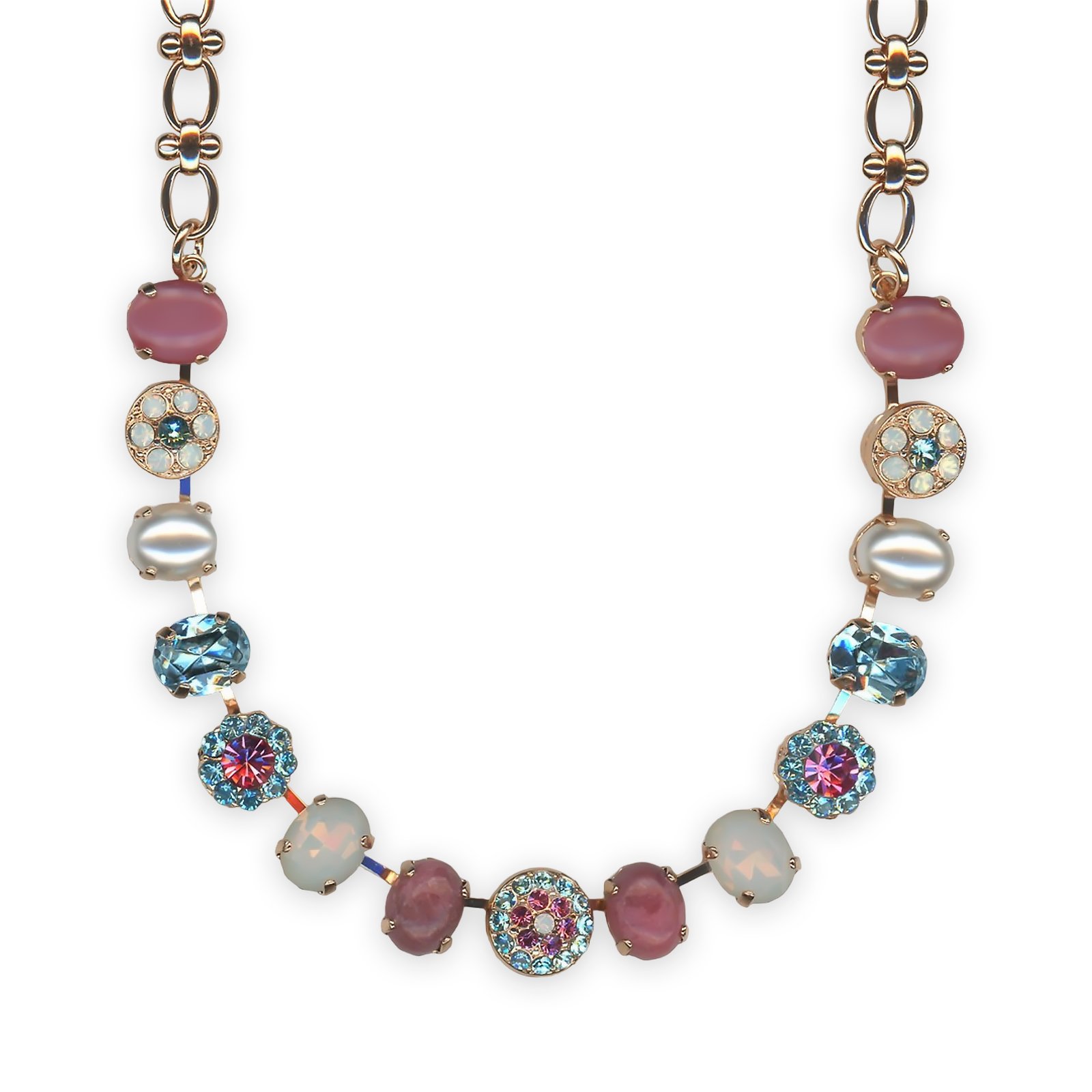 N-3416-M1146-RG (1) Necklace by Mariana Banana Split Coll. Timeless Rhodonite Mineral, Coated Pearl, White Opal, Aquamarine, & Rose Austrian Crystals - Image 1