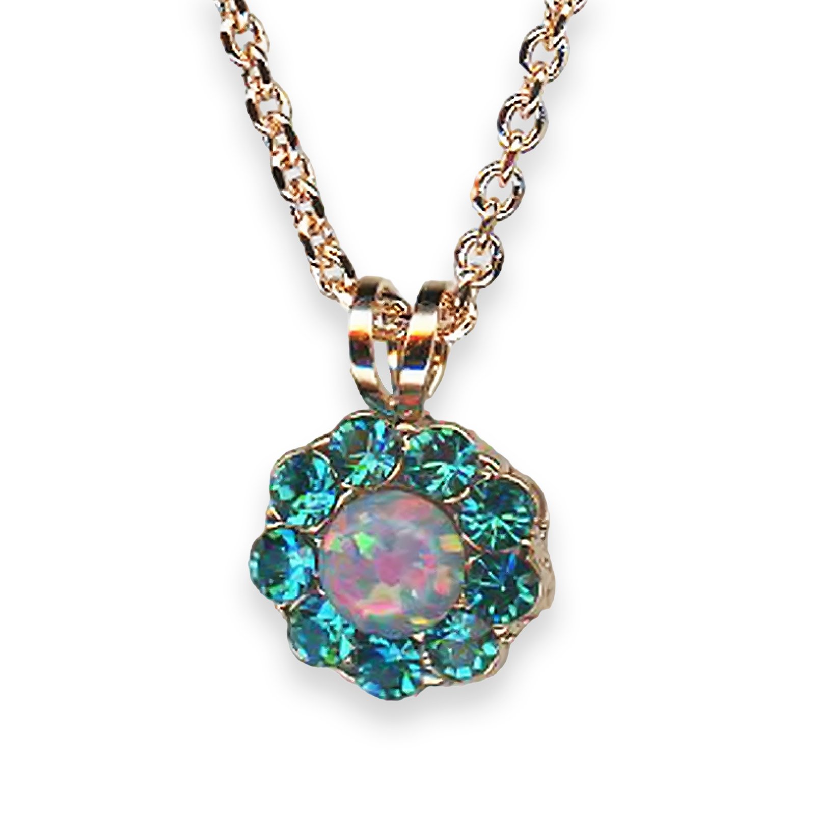 N-5035-1-1162-RG (1) Necklace Pendant by Mariana Addicted to Love Coll. Dainty Floral Blue Zircon & Synthetic Opal Austrian Crystals - Image 1