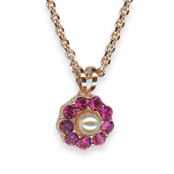 Necklace Pendant by Mariana Roxanne Coll. Dainty Floral Pearl & Fuchsia Austrian Crystals