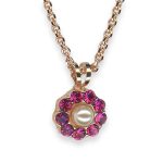 Necklace Pendant by Mariana Roxanne Coll. Dainty Floral Pearl & Fuchsia Austrian Crystals - Image 3