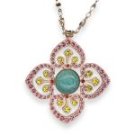Necklace Pendant by Mariana Woman Turquoise and Fuchsia Swarovski Crystals