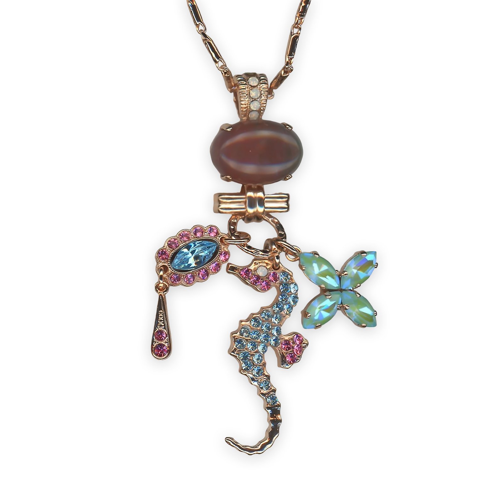N-5051-M1146-RG (1) Necklace Pendant by Mariana Banana Split Coll. Fab Brown Jasper Mineral, Rose, Aquamarine, & Sun Kissed Aqua Austrian Crystals - Image 1
