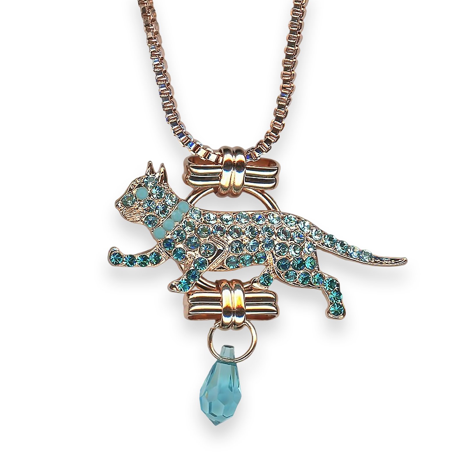 N-5057-1162-RG (1) Necklace Pendant by Mariana Addicted to Love Coll. Jaguar Encrusted Turq, Blue Zircon, & Aquamarine Austrian Crystals - Image 1
