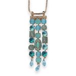 Necklace Pendant by Mariana Addicted to Love Coll. Chandelier Blue Opal, Turq, Aquamarine, & Blue Zircon Austrian Crystals