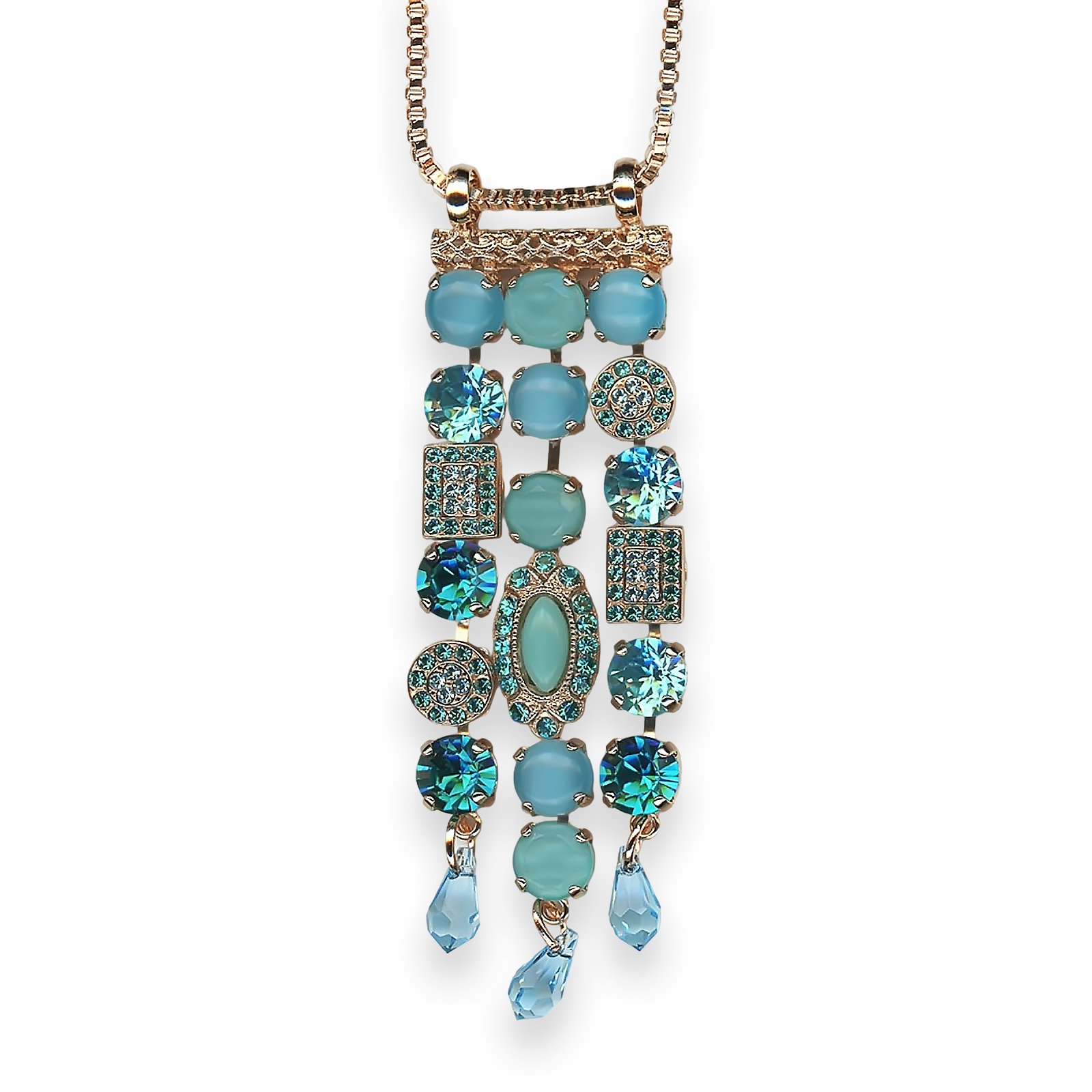 N-5068-2-1162-RG (1) Necklace Pendant by Mariana Addicted to Love Coll. Chandelier Blue Opal, Turq, Aquamarine, & Blue Zircon Austrian Crystals - Image 1