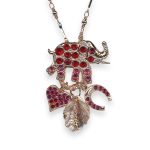 Necklace Pendant by Mariana Roxanne Coll. Elephant & Charms Siam, Rose, & Pearl Austrian Crystals