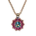 Necklace Pendant By Mariana Banana Split Coll. Floral Rose and Aquamarine Swarovski Crystals - Image 2