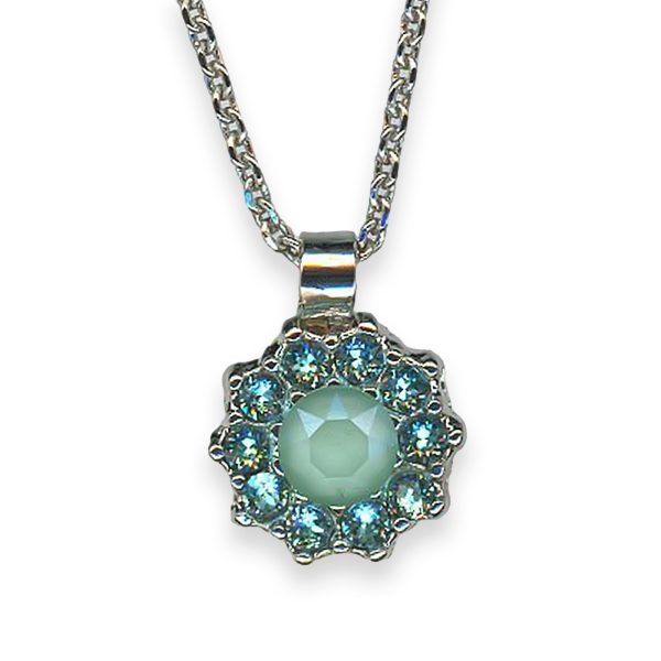 Necklace Pendant By Mariana Woman Floral Green and Aquamarine Swarovski Crystals