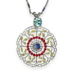 Necklace Pendant by Mariana Pretty Woman Coll. Finely Detailed Aquamarine, Yellow, Siam, & Royal Blue Austrian Crystals - Image 2