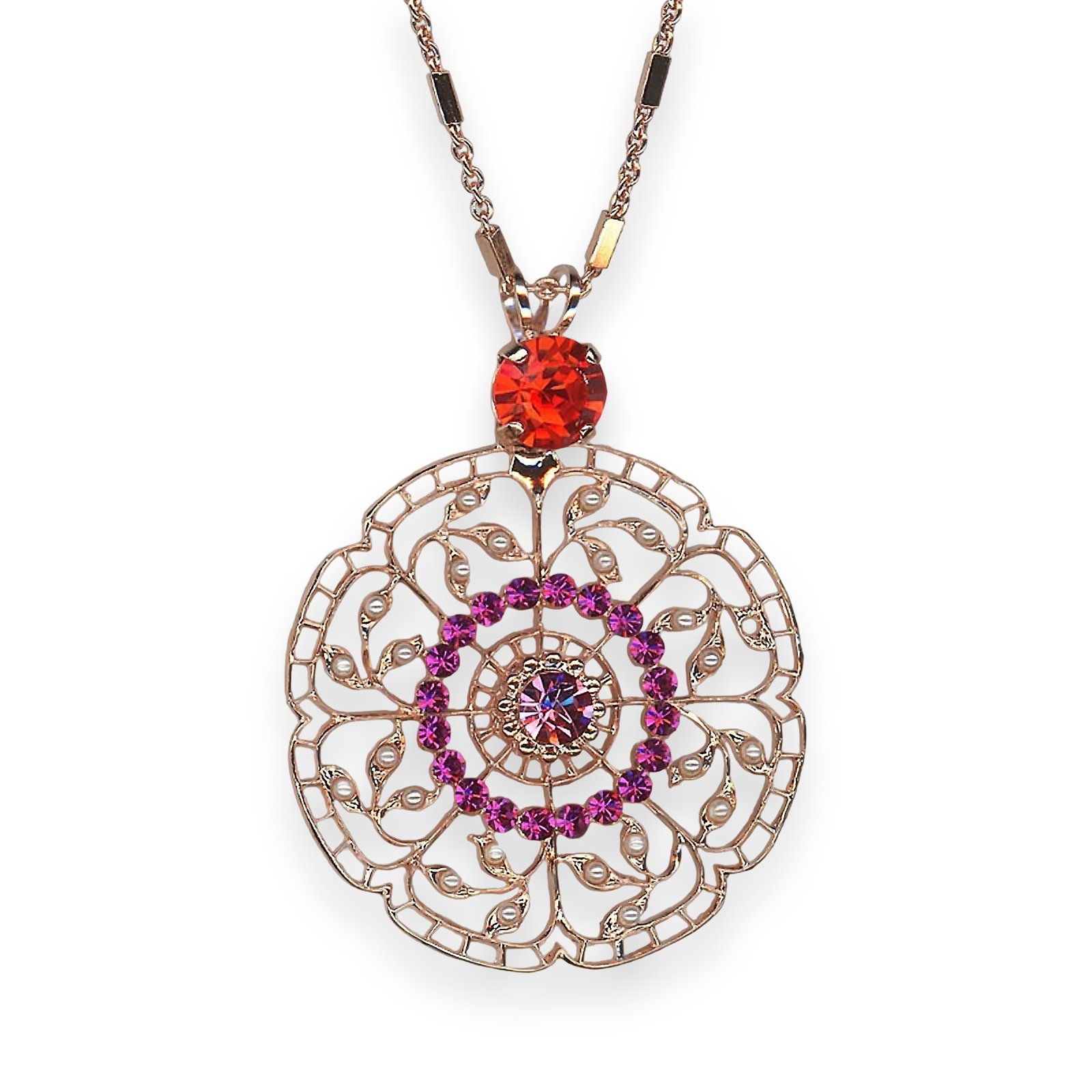 N-5210-1166-RG (1) Necklace Pendant by Mariana Woman Detailed Siam and Fuchsia Swarovski Crystals - Image 1