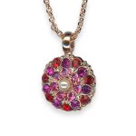 Necklace Pendant by Mariana Roxanne Coll. Floral in Pearl, Rose, Fuchsia, & Siam Austrian Crystals - Image 2