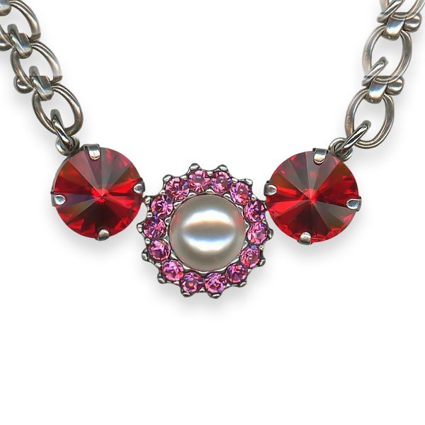 Necklace Pendant by Mariana Roxanne Coll. Elegant Floral Pearl, Rose, & Siam Austrian Crystals