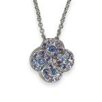 Necklace Pendant by Mariana Electric Blue Coll. Clover Encrusted Royal Purple & Royal Blue Austrian Crystals - Image 2