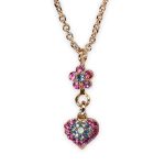 Necklace Pendant by Mariana Banana Split Coll. Heart Floral Rose, Aquamarine, & White Opal Austrian Crystals