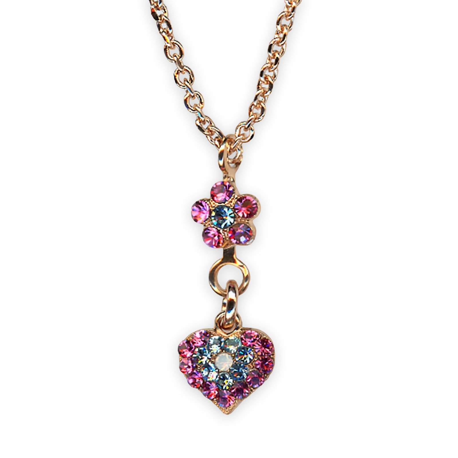 N-5322-9-1146-RG (1) Necklace Pendant by Mariana Banana Split Coll. Heart Floral Rose, Aquamarine, & White Opal Austrian Crystals - Image 1
