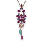 Necklace Pendant By Mariana Woman Glamorous Fuchsia and Siam Swarovski Crystals