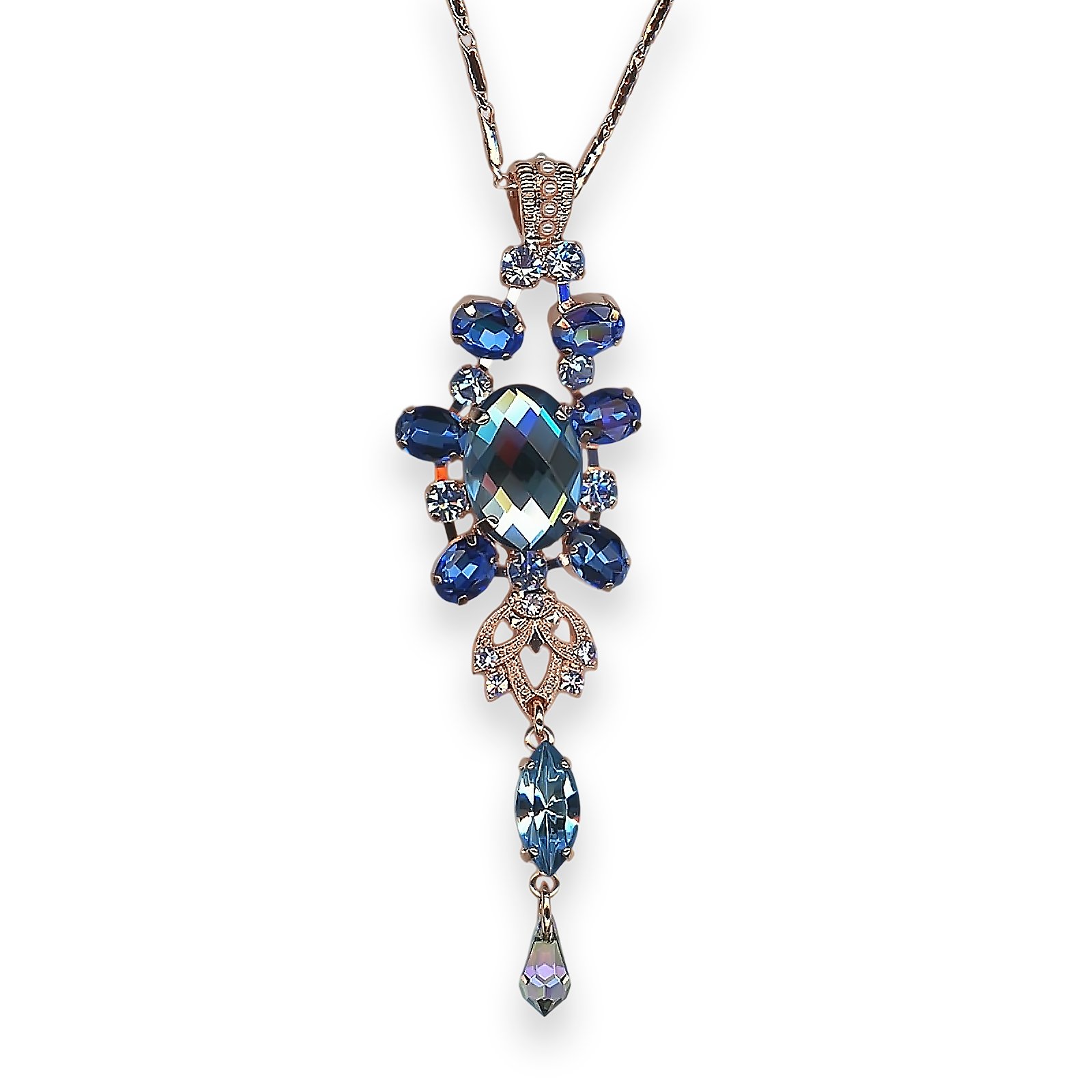 N-5413-1-1163-RG (1) Necklace Pendant by Mariana Electric Blue Coll. Glamorous Royal Blue, Pearl, Luminous Green, & Aquamarine Austrian Crystals - Image 1