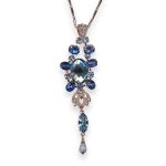 Necklace Pendant by Mariana Electric Blue Coll. Glamorous Royal Blue, Pearl, Luminous Green, & Aquamarine Austrian Crystals - Image 3