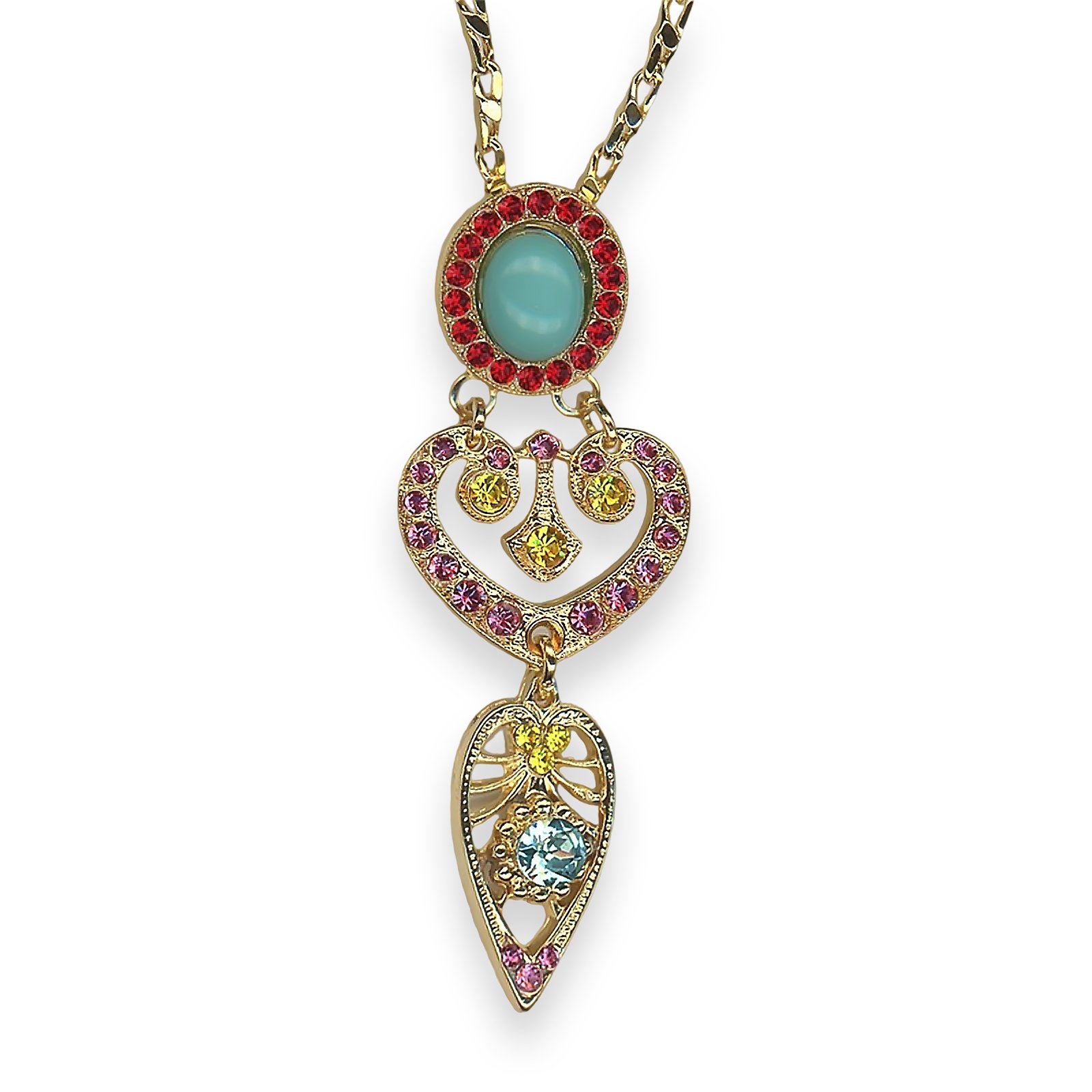 N-5423-3-1161-YG (1) Necklace Pendant by Mariana Pretty Woman Coll. Alluring Turq, Siam, Yellow, Lt Rose, & Aquamarine Austrian Crystals - Image 1