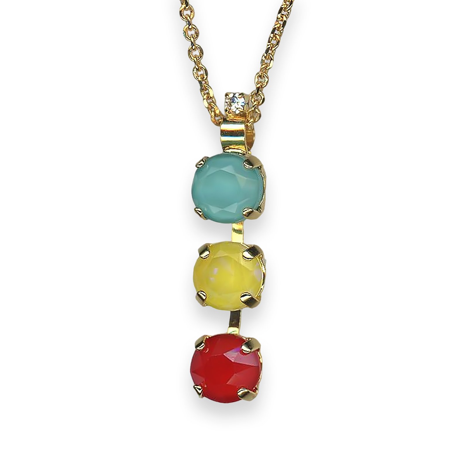 N-5440-1-1161-YG (1) Necklace Pendant by Mariana Pretty Woman Coll. Triple Tier Clear, Aqua Blue, Sunshine Delight, & Royal Red Austrian Crystals - Image 1