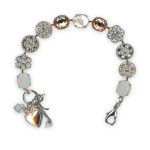 Bracelet by Mariana Dancing in the Moonlight Coll. Elegant White Shell Mineral, Smoked Topaz, Moonlight, & White Opal Austrian Crystals