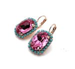 Earrings By Mariana Woman Precious Rose and Turquoise Swarovski Crystals