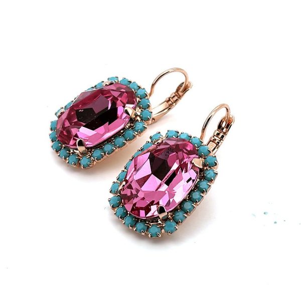 Earrings By Mariana Woman Precious Rose and Turquoise Swarovski Crystals