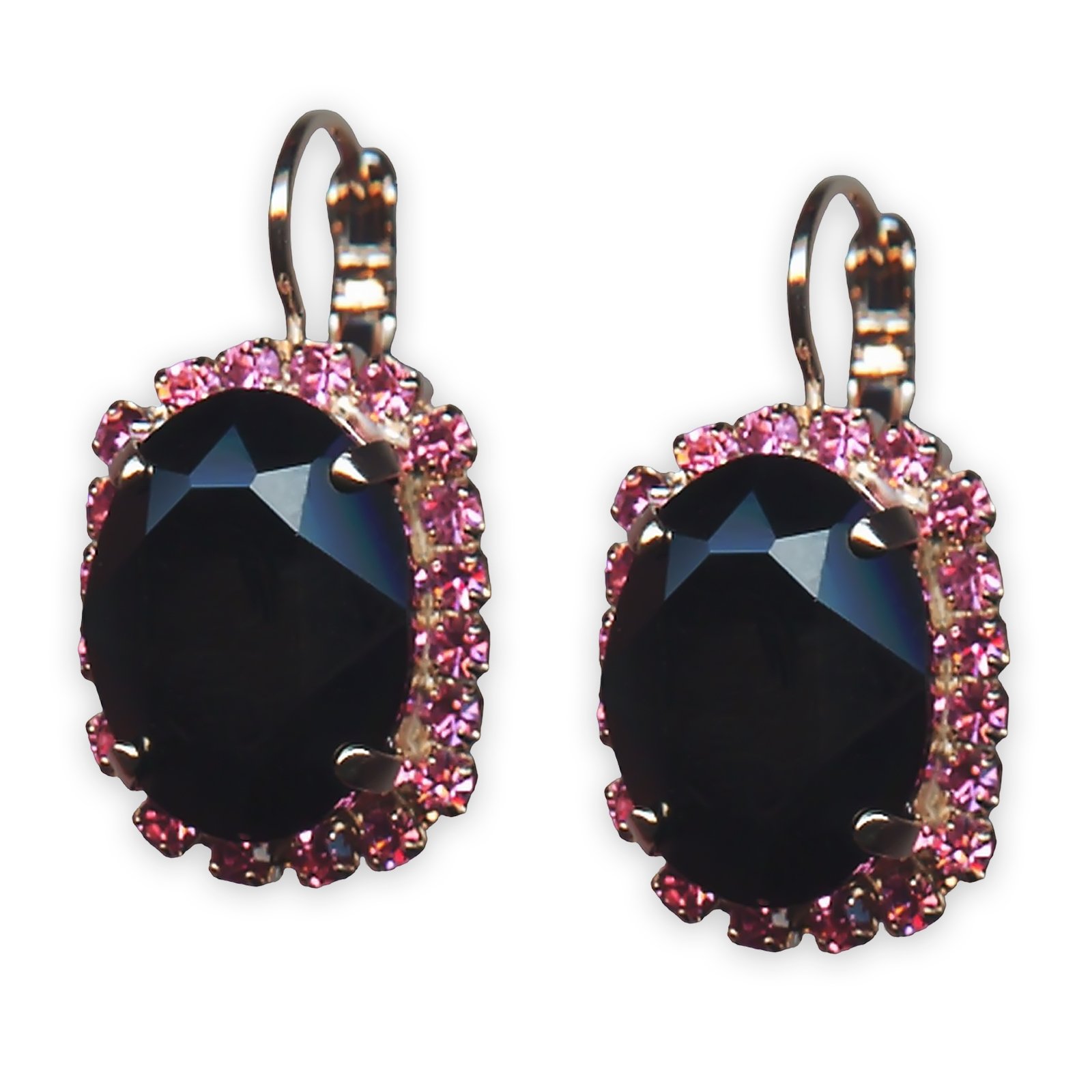 E-1090-1-209280-RG6 (1) Earrings by Mariana My Treasures Coll. Sophisticated Jet Black & Rose Austrian Crystals - Image 1