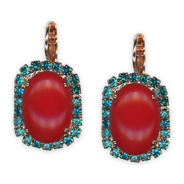 Earrings by Mariana My Treasures Coll. Sassy Red Coral & Blue Zircon Austrian Crystals