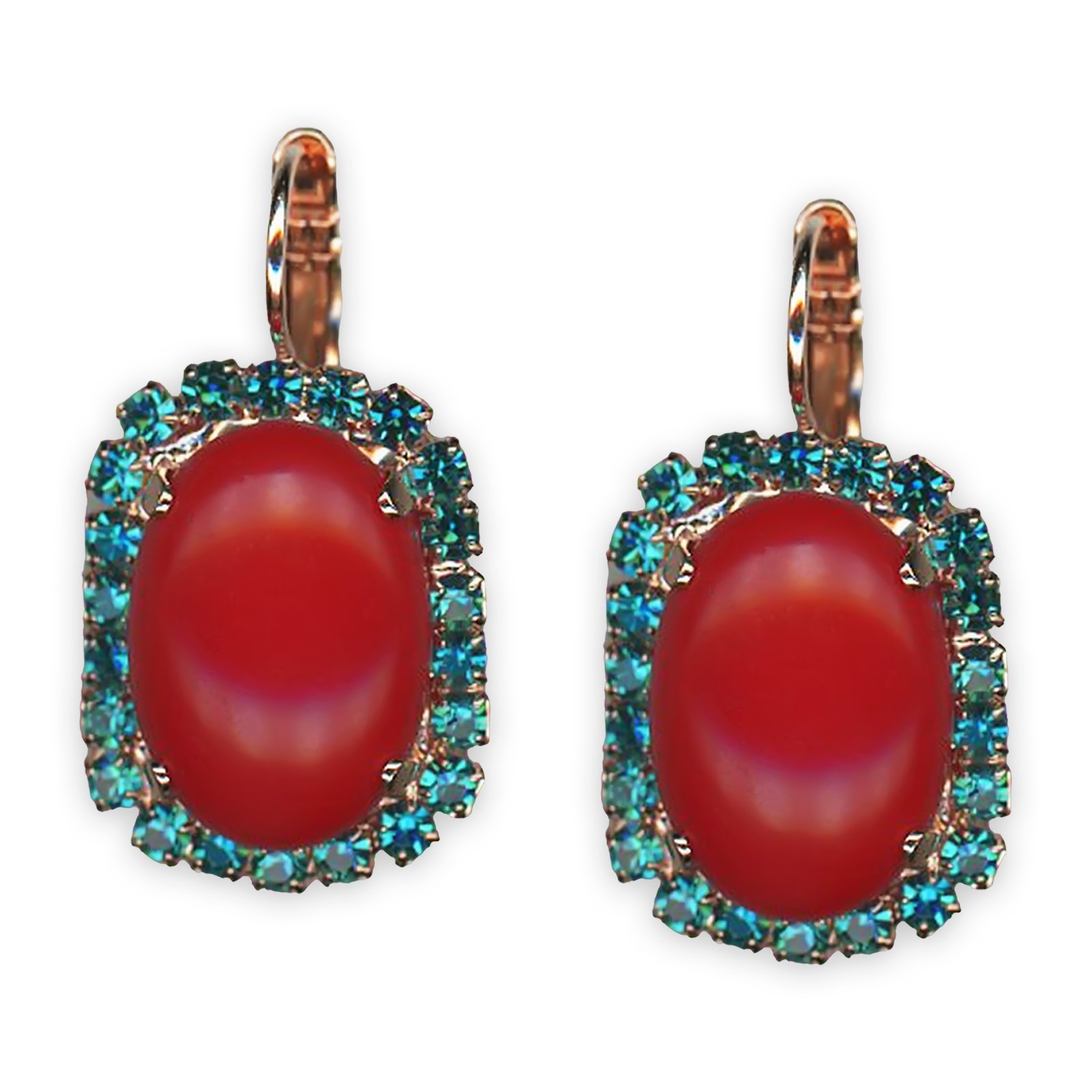 E-1090-1-229127-RG6 (1) Earrings by Mariana My Treasures Coll. Sassy Red Coral & Blue Zircon Austrian Crystals - Image 1