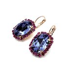 Earrings By Mariana Woman Charming Tanzanite and Fuchsia Swarovski Crystals