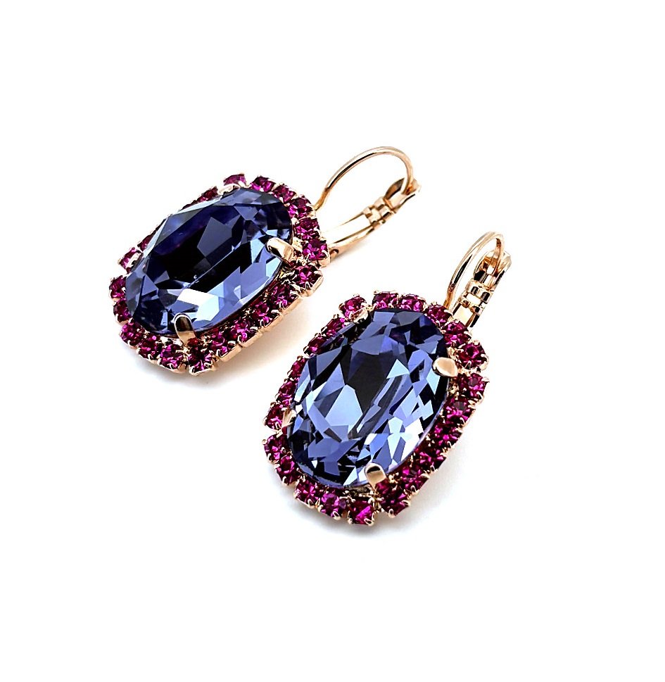 E-1090-1-502539-RG6 (3) Earrings By Mariana Woman Charming Tanzanite and Fuchsia Swarovski Crystals - Image 1