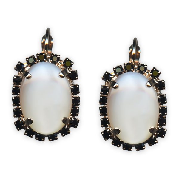 Earrings by Mariana St Martin Coll. Timeless White Shell Mineral & Jet Black Austrian Crystals