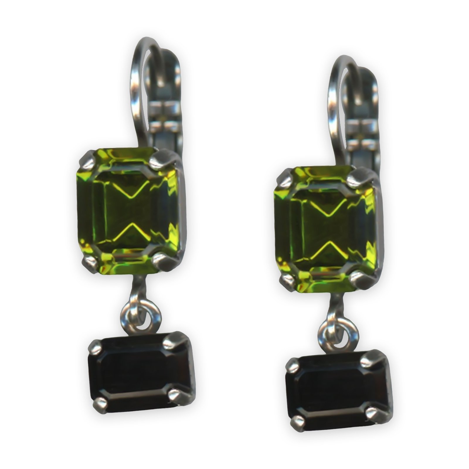 E-1221-3-125-SP6 (1) Earrings by Mariana Cannoli Coll. Adorable Olivine & Jet Black Austrian Crystals - Image 1