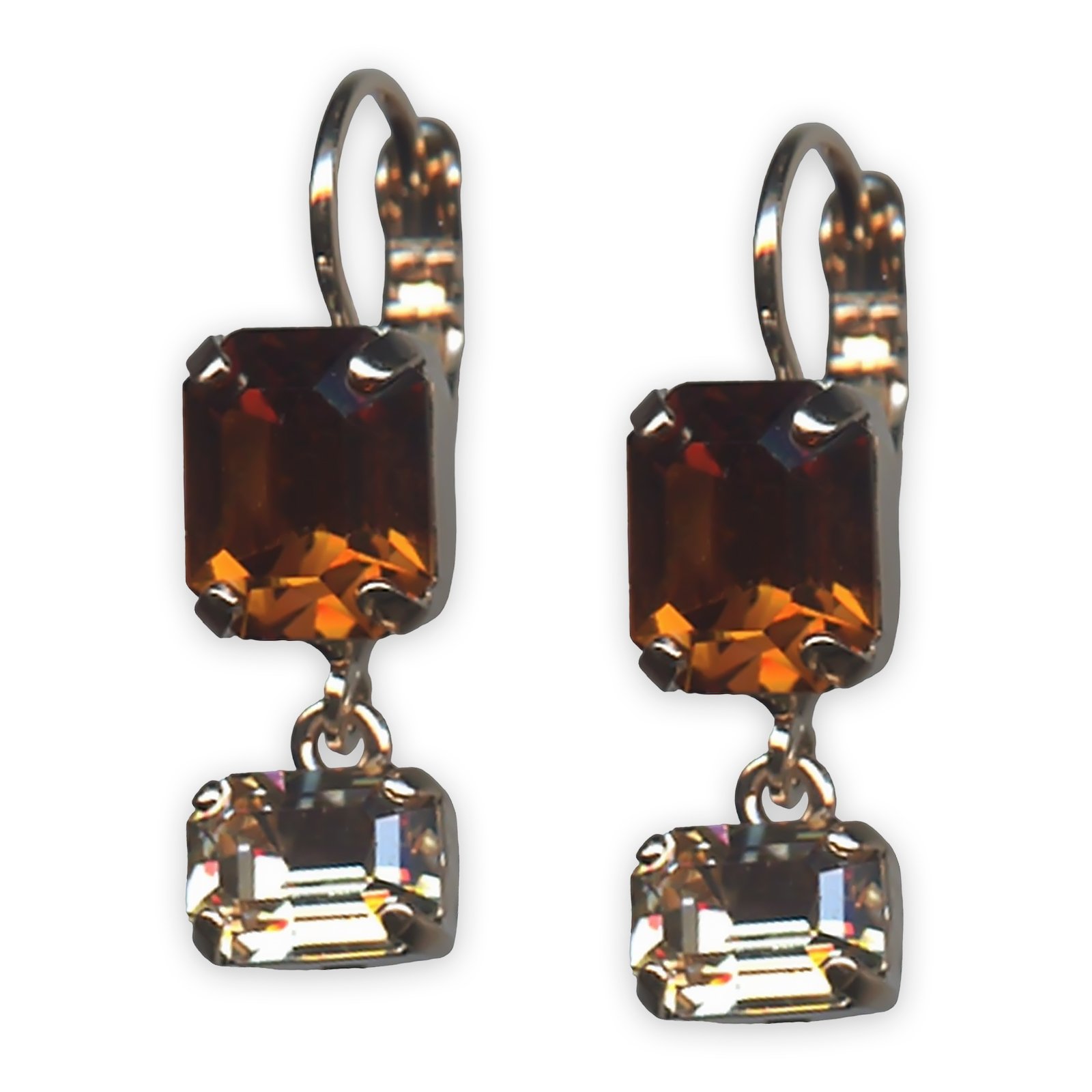 E-1221-3-137-RG6 (1) Earrings by Mariana Caramel Coll. Fab Smoked Topaz & Lt Colorado Topaz Austrian Crystals - Image 1