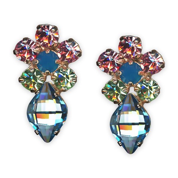 Earrings by Mariana Spring Flowers Nature Coll. Adorable Aquamarine, Lt Rose, Chrysolite, & Blue Opal Austrian Crystals