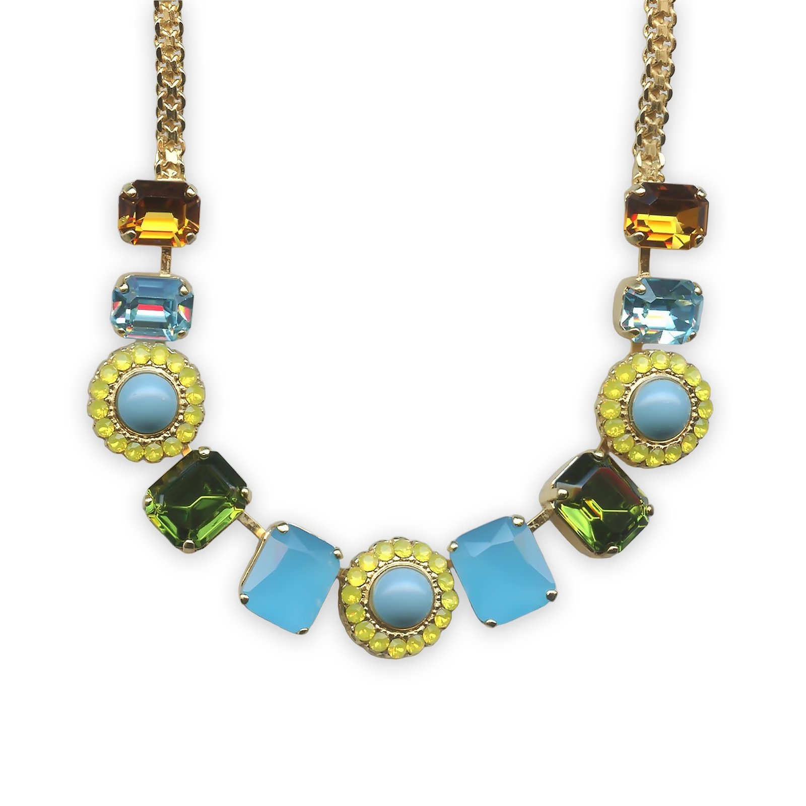 N-3014-3-1058-YG (1) Necklace by Mariana Kokomo Coll. Sassy Topaz, Aquamarine, Turq, Blue Opal, Olivine, & Yellow Opal Austrian Crystals - Image 1