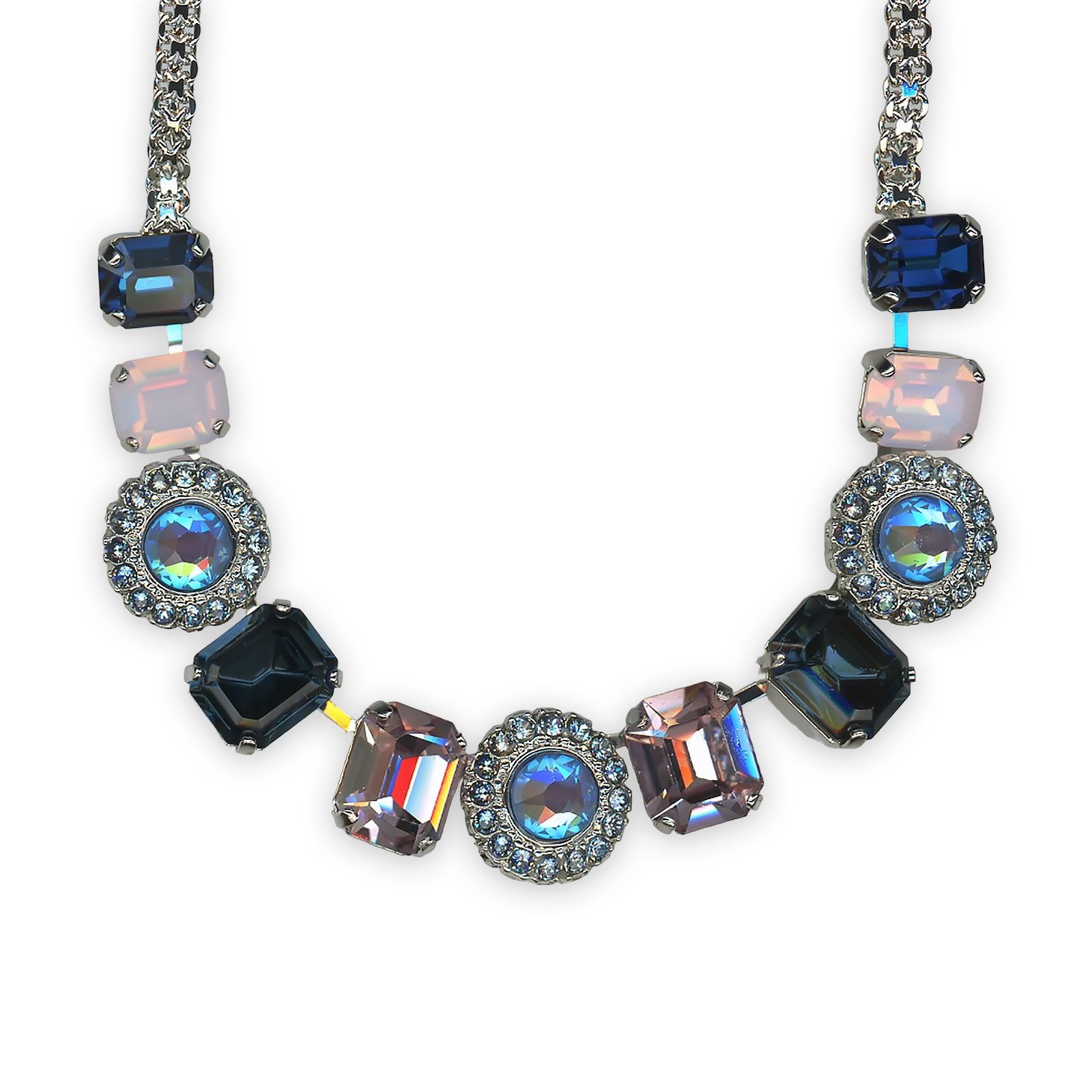 N-3014-3-1118-RO (1) Necklace by Mariana Blue Morpho Coll. Exquisite Montana Blue, Rose Opal, Sun Kissed Capri, & Lt Rose Austrian Crystals - Image 1