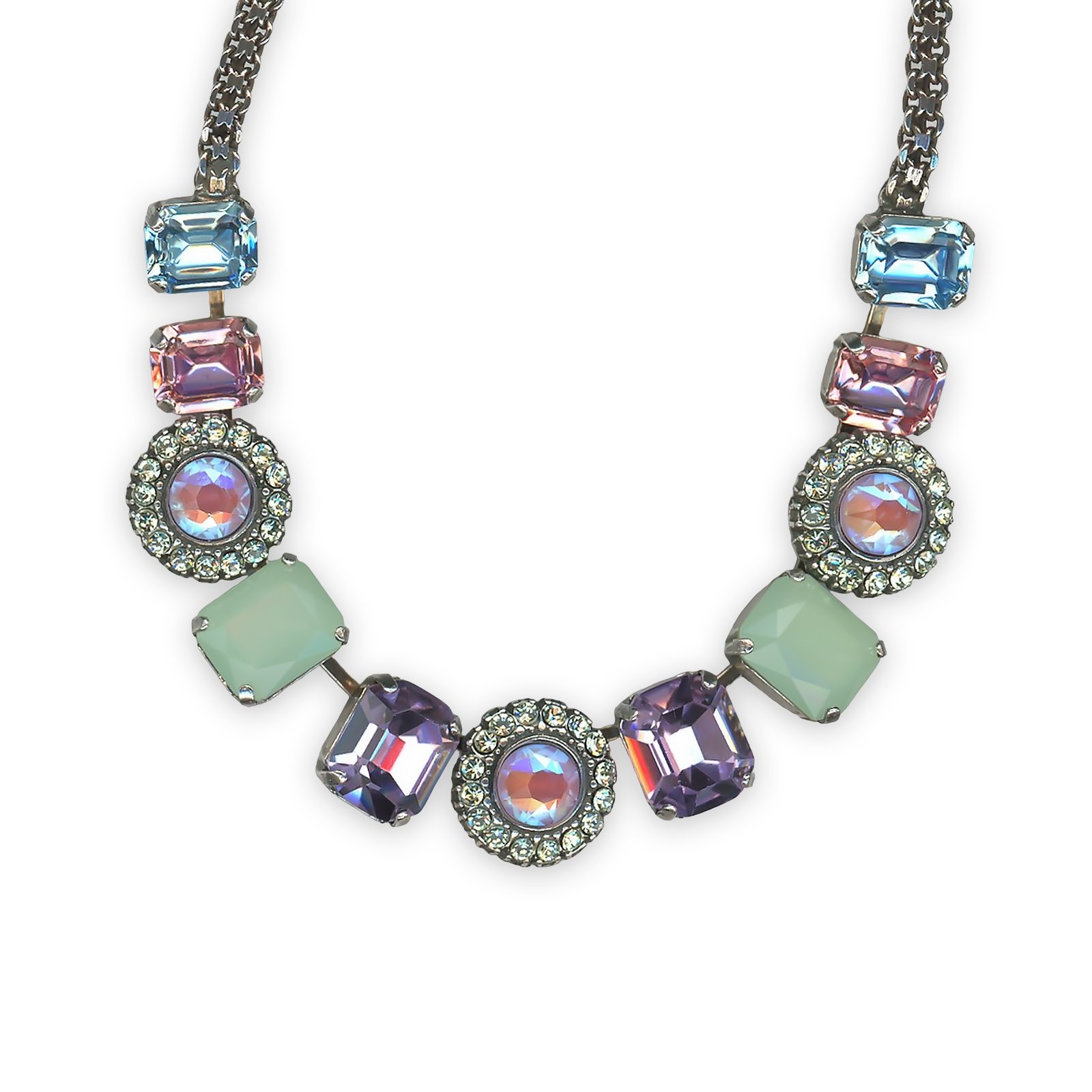N-3014-3-1122-RO (1) Necklace by Mariana My Treasures Coll. Charming Aquamarine, Lt Rose, Chrysolite, Sun Kissed Lavender, Chrysolite Opal, & Lt Amethyst Austrian Crystals - Image 1