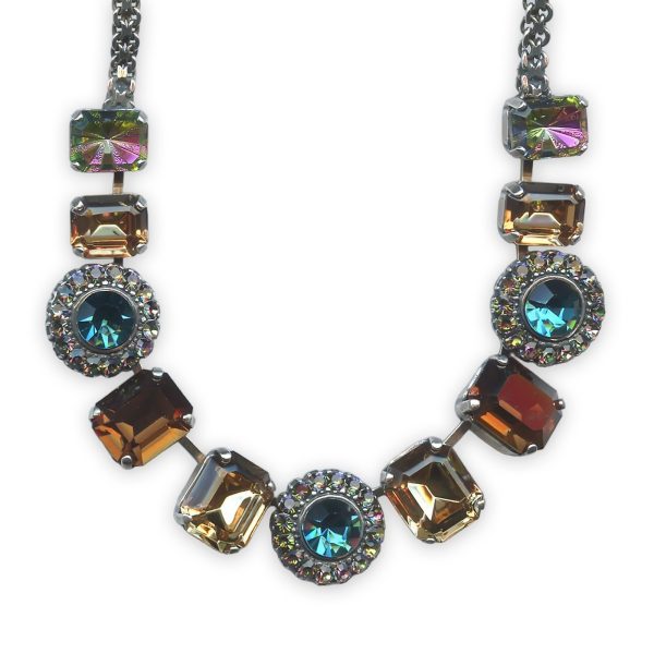 Necklace by Mariana Happy Hour Coll. Shimmering Luminous Green, Lt Colorado Topaz, Navy Blue, & Smoked Topaz Austrian Crystals